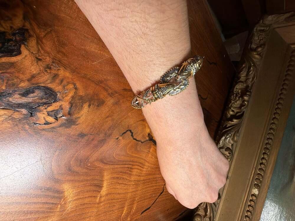 Vintage Two-Tone Silver and Gold Plated Hinged Cuff Bracelet with Magnetic Clasp